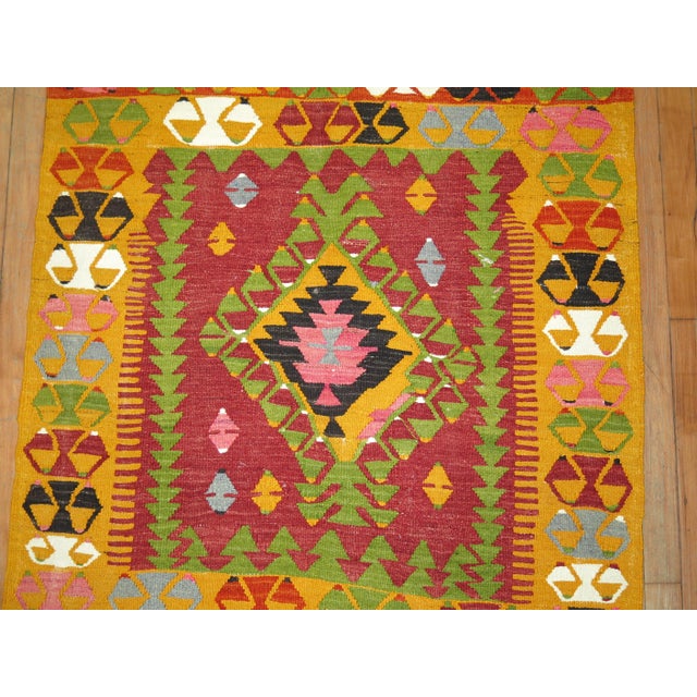 Mid 20th Century Mid 20th Century Bohemian Colorful Turkish Kilim Flat-Weave - 3'4" x 4'3" For Sale - Image 5 of 6