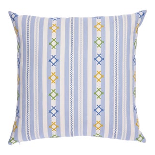 Schumacher Rhodes Stripe 22" Pillow in Sky For Sale