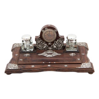 Inkwell with Rosewood Frame and Glass Tanks For Sale