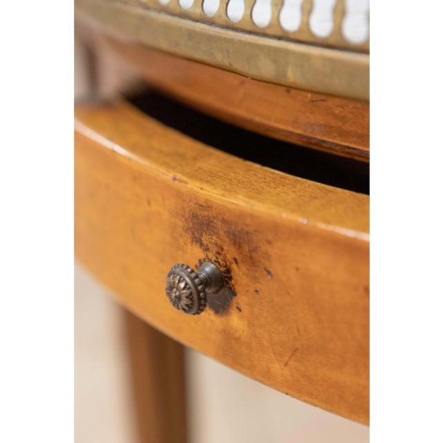 Mid 20th Century French Louis XVI Style Walnut Bouillotte Table with Marble Top and Brass Gallery For Sale - Image 10 of 10