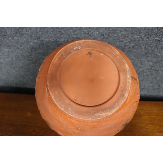 Orange Japanese Tokoname Ware Dragon Motif Terracotta Jardinère For Sale - Image 8 of 11