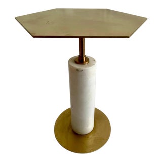 Marble and Brass Plate Side Table For Sale
