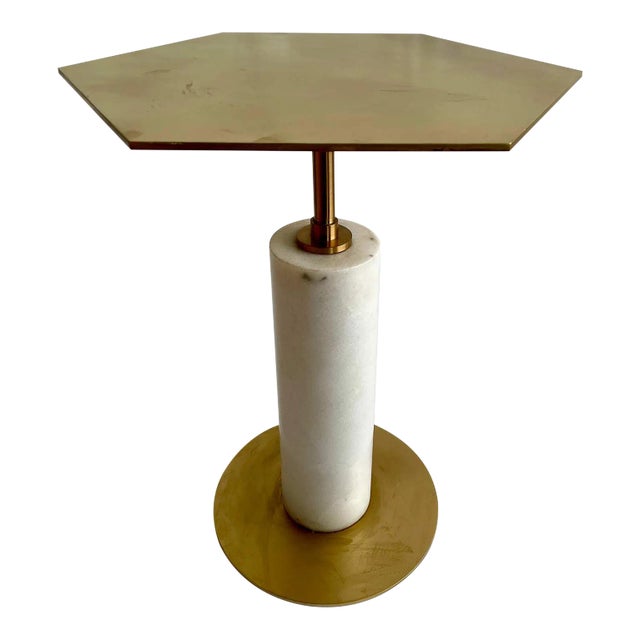 Side Table Marble and Brass Plate For Sale