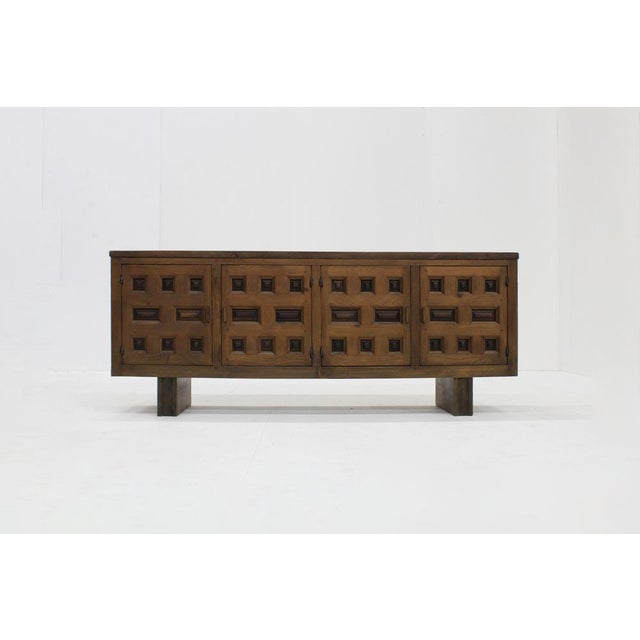 Vintage Brutalist Spanish Carved Credenza, 1960s For Sale - Image 13 of 13