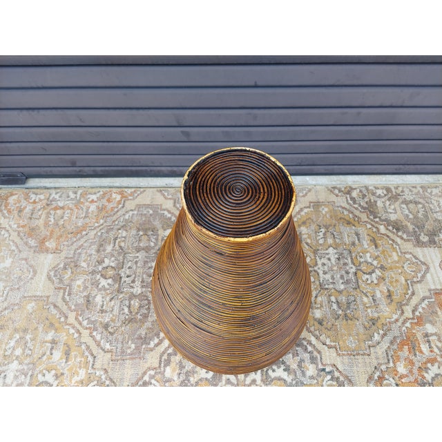 Vintage Italian Gabriela Crespi Style Pencil Reed Rattan Floor Vase For Sale - Image 10 of 10