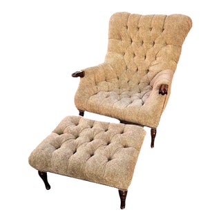 "Leopold" Style Tufted Upholstered Chair and Ottoman Set by Sherrill Furniture - Early 21st Century For Sale