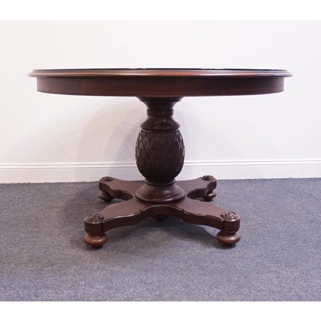 Early 21st Century Ethan Allen British Classics Collection Early American Traditional 48" Round Pedestal Caned Top Dining Table W. Pineapple Base 29-6303 For Sale - Image 5 of 9