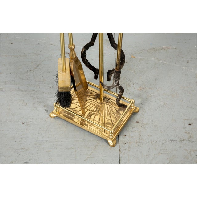 Mid 20th Century Vintage Brass Fireplace Tool Set—Five Piece Set For Sale - Image 5 of 5