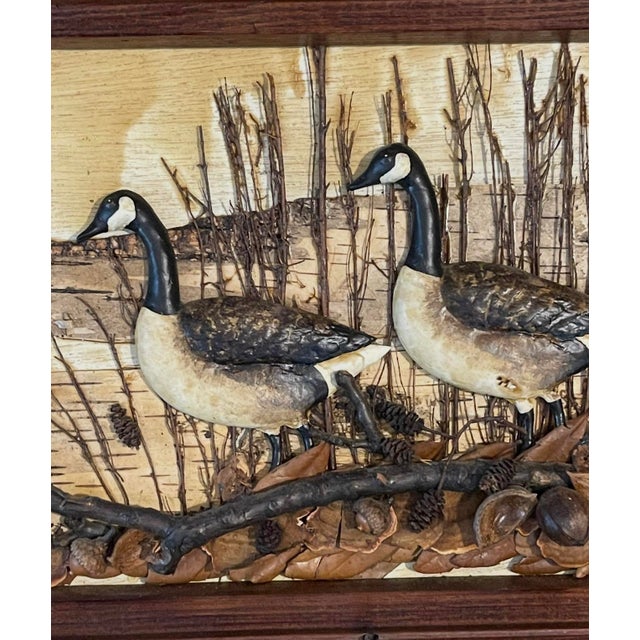 Signed McGee Mixed-Media Canada Geese Wildlife Diorama in Wood Frame For Sale In San Antonio - Image 6 of 6