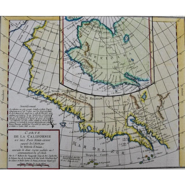 This an 18th century hand-colored map of the western portions of North America entitled "Carte de la Californie et des...