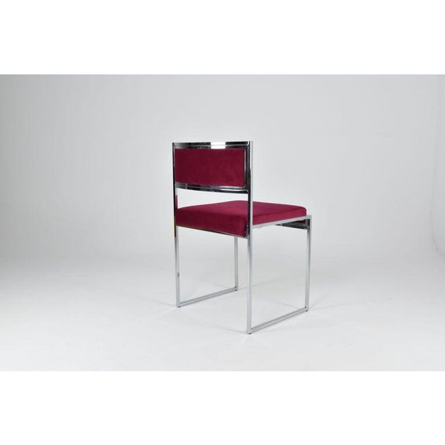 Blush Set of 4 Chrome & Velvet "Sq-Al" Dining Chairs by Willy Rizzo, Italy, 1970s For Sale - Image 8 of 14