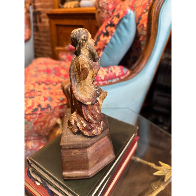 18th century, possibly older Santos sculpture of Saint Mark with a lion at his feet. On a base that is just as beautiful....