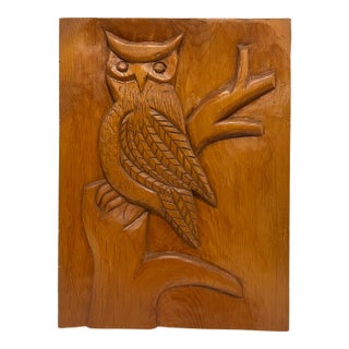 Owl Southern Folk Art Carved Plaque For Sale