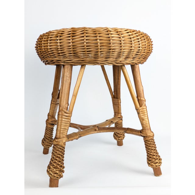 1960s Vintage Wicker Stool, 1960s For Sale - Image 5 of 6