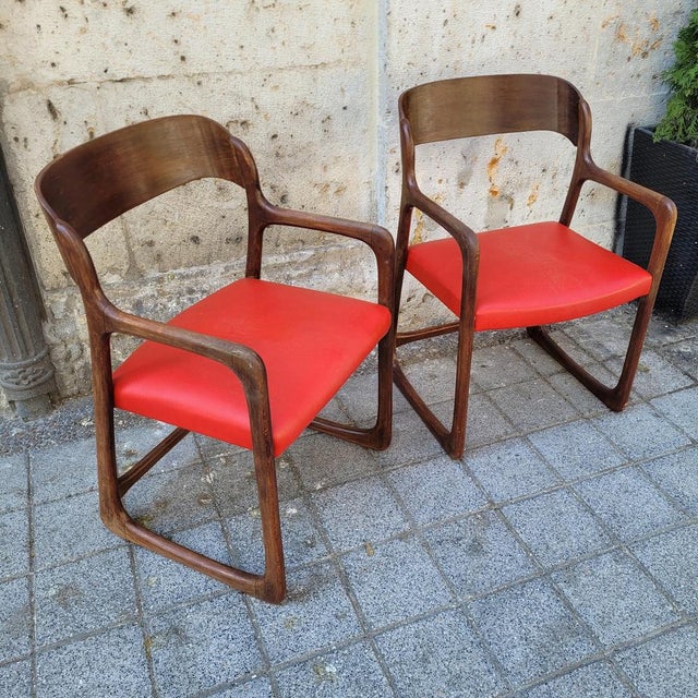 Brown Mid-Century Wooden Traineau Chairs from Baumann, France, 1960s, Set of 2 For Sale - Image 8 of 18