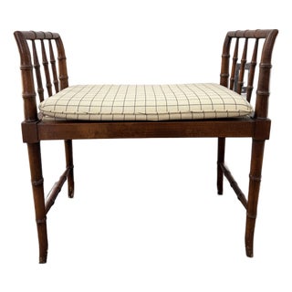 1970s Upholstered Faux Bamboo Baker Furniture Bench For Sale