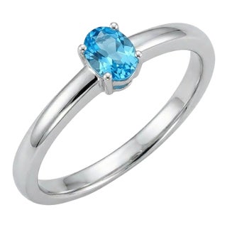 Blue Topaz Ring in 925 Silver, Simple Stacking Blue Gemstone Ring Us 7 For Sale