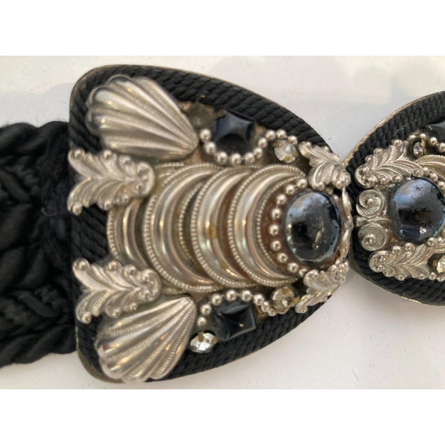 Black Judith Leiber Art Deco Black Cotton Silk Velvet Waist Belt With Silver and Stone For Sale - Image 8 of 8
