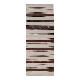 Turkish Vintage Flat-Weave in Shades of Brown and Ivory With Stripe Design For Sale