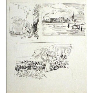 Trio of Sketchbook Studies Ink Drawing 1940-60s For Sale