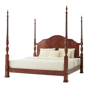 Finely Carved Mahogany Four Post King Size Bed