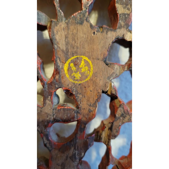Red Antique Wood Carving Plaque For Sale - Image 8 of 12