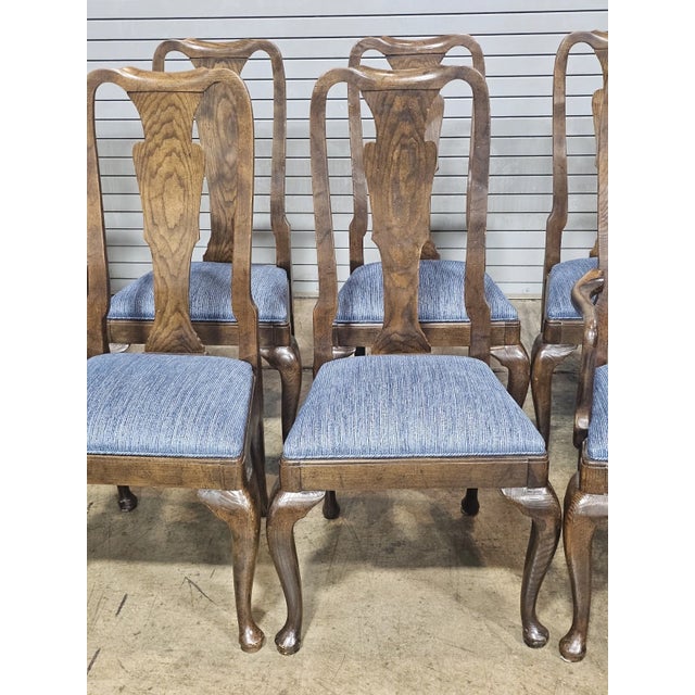 Wood Late 20th Century Set of 8 Baker Furniture Solid Oak Queen Anne Style Dining Room Chairs For Sale - Image 7 of 14