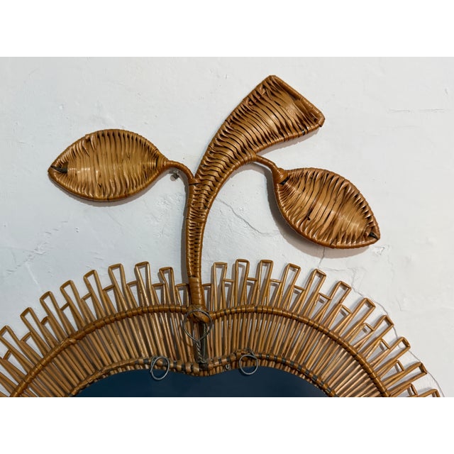 Wood Apple-Shaped Rattan Mirror, Italy, 1960s For Sale - Image 7 of 9