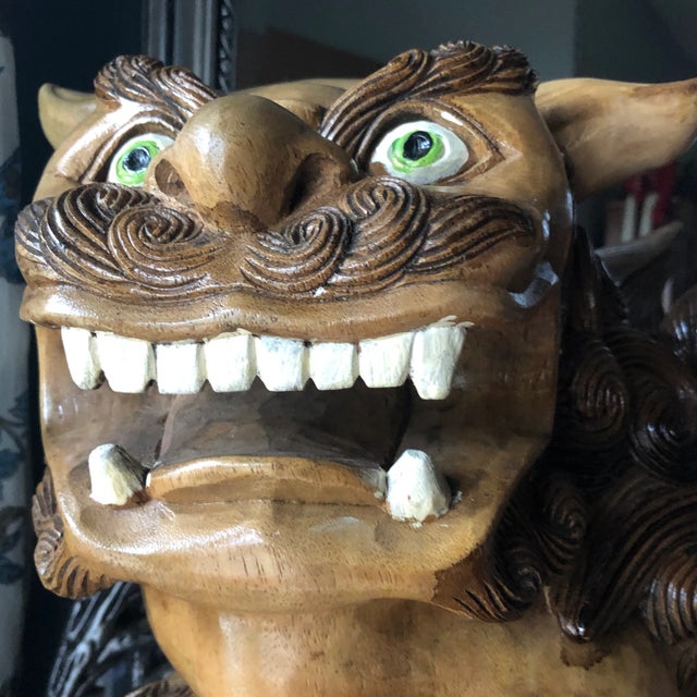 1960s Hand Carved Foo Dog Figurines For Sale - Image 9 of 13