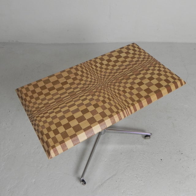 Unique coffee table from the 1990s, constructed from hundreds of wooden blocks in a psychedelic pattern. Every detail is...