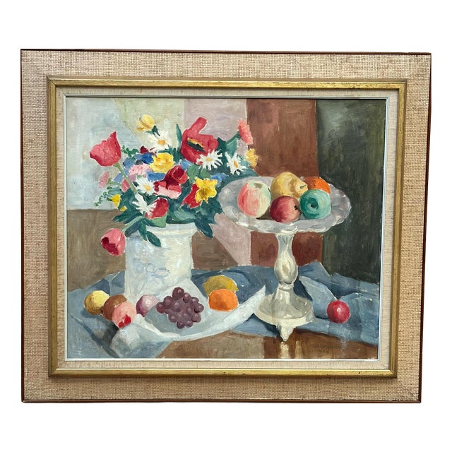 Ellis Wallin, Flowers and Fruit, 1968, Oil on Canvas, Framed For Sale