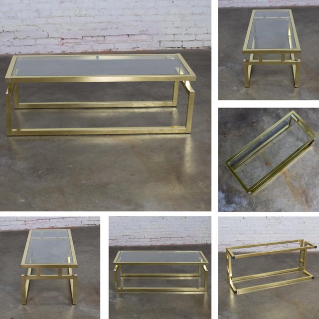 Late 20th Century Modern Coffee Table Brass Toned Anodized Aluminum Frame With a Glass Inset Top For Sale - Image 16 of 18