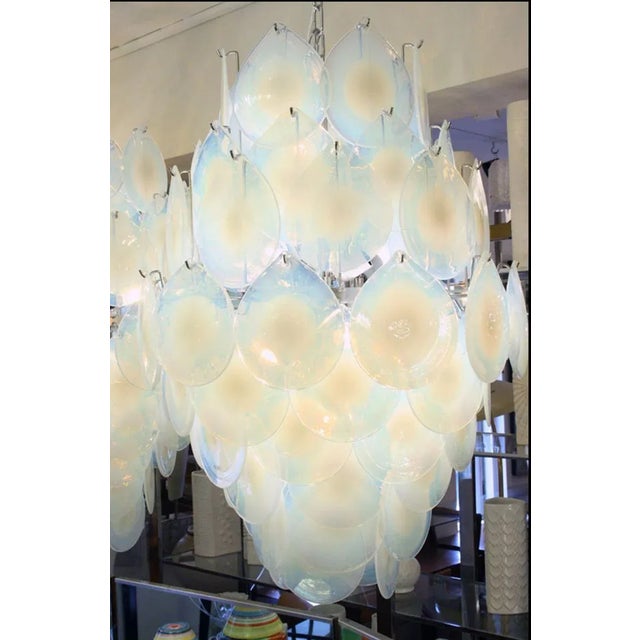 Hand blown opaline colour glass drop shape components on chrome structure. Murano Italy Design by Vistosi 10 lights. This...