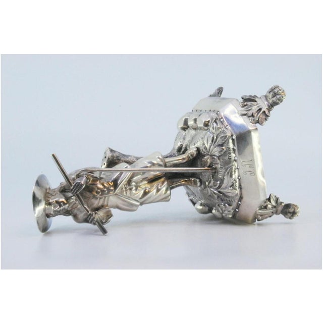 Silver Toothpick Holder with Flutist For Sale - Image 3 of 9