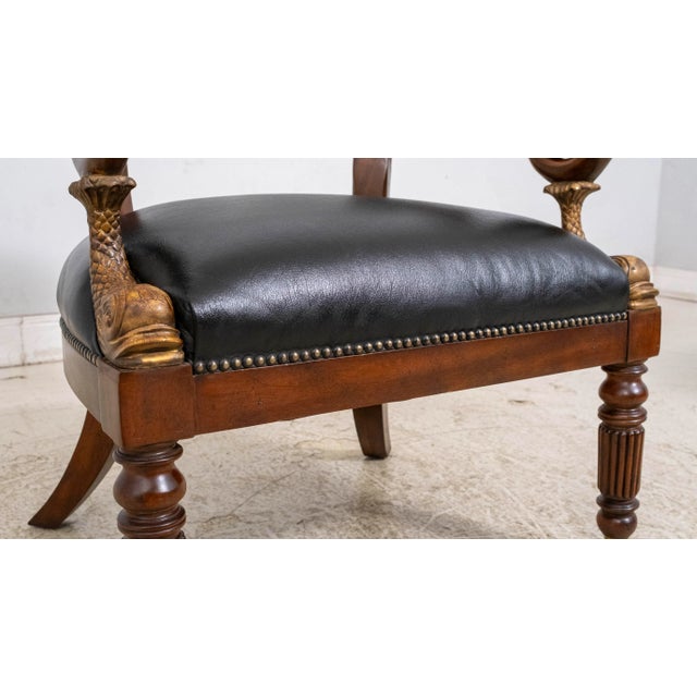 1980s Maitland Smith Set of 4 Empire Style Barrel Back Leather Club Chairs For Sale - Image 12 of 18