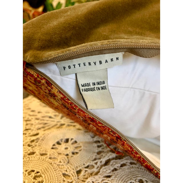 Pottery Barn Decorative Pillow Red Paisley Wool Fabric Back to Solid Velvet 18” X 18” For Sale - Image 9 of 12