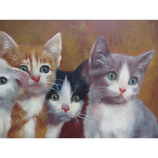 1950s 1950s Willi Franken Oil on Canvas Five Kittens For Sale - Image 5 of 9