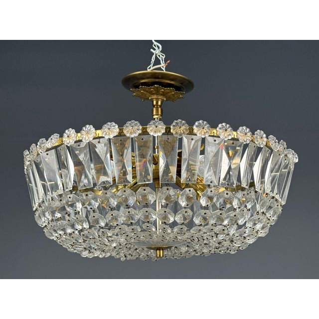Neoclassical, Basket Pendant Light, Bronze, Crystal, France, 20th C. For Sale - Image 4 of 17