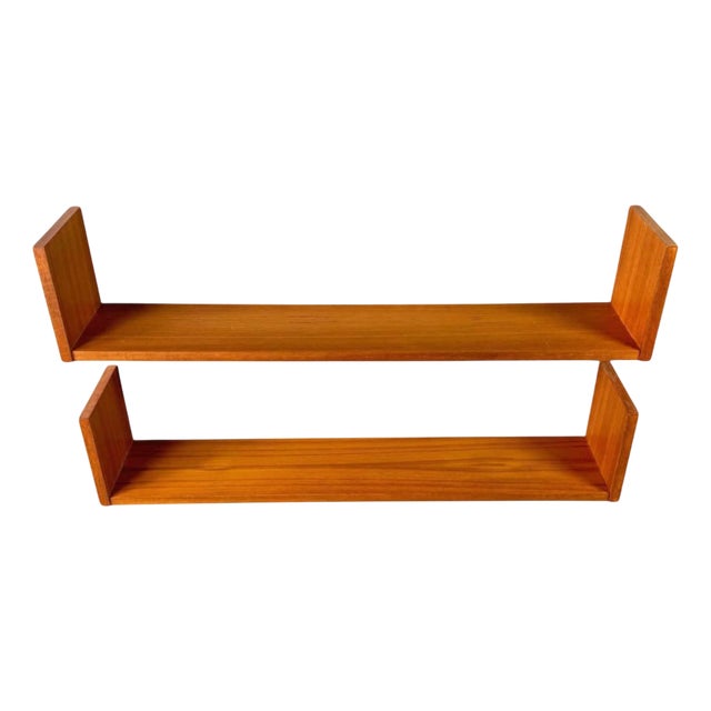 Midcentury Modern Floating Teak Wall Shelves, Set of 2 For Sale