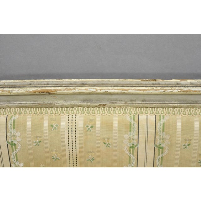 Antique French Louis XVI Style Cream Distress Painted Petite Canape Settee Sofa For Sale - Image 9 of 18
