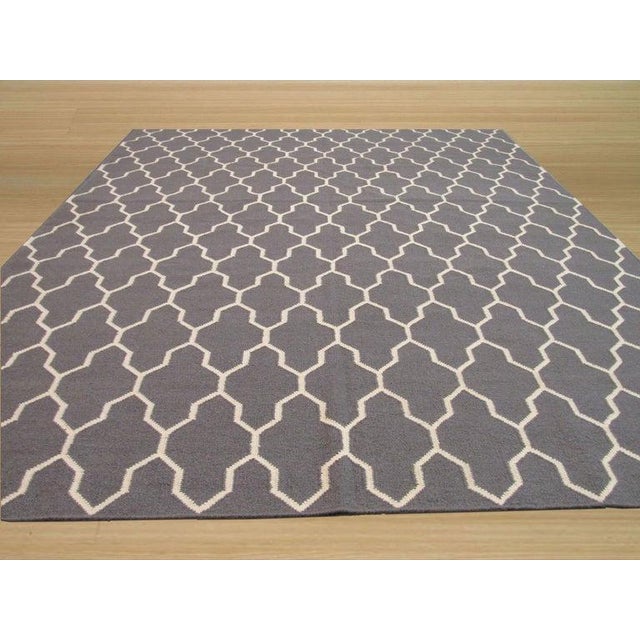 Contemporary 8x10 Gray Hand-Knotted Wool Trellis Linkage Geometric Modern Carpet Rug For Sale - Image 3 of 4