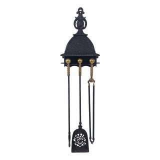 Victorian Wall-Mounted Fireplace Tool Set in Iron and Brass, 1880s For Sale