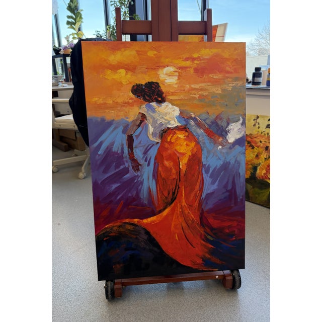 Dancing as the Sun Dies, Impasto Oil Painting by Godfrey Afebuame (2026) For Sale - Image 4 of 5