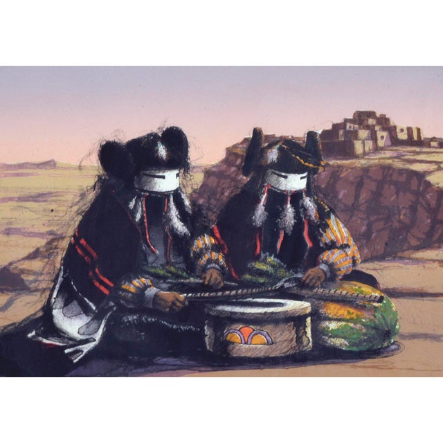 Realism Late 20th Century "Alo Manas" Niman Kachinas Figurative Lithograph, Framed For Sale - Image 3 of 6