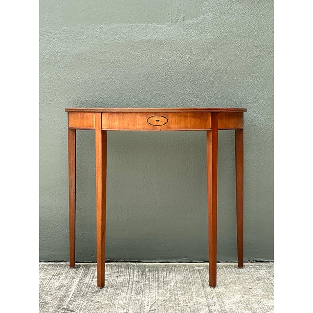 Camel Vintage Regency Inlay Scallop Demilune Table For Sale - Image 8 of 12