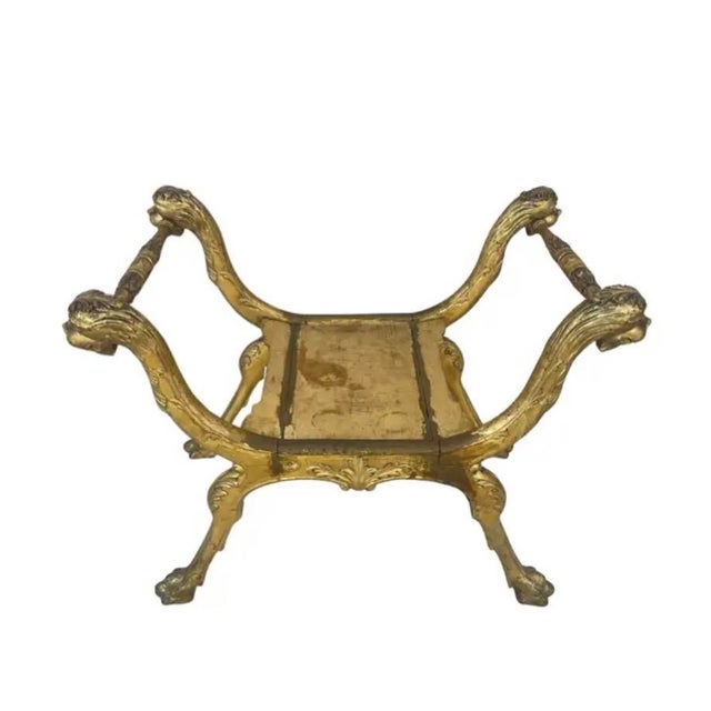 Italian Giltwood Curule Stool With Leopard Print Cushion For Sale - Image 9 of 9