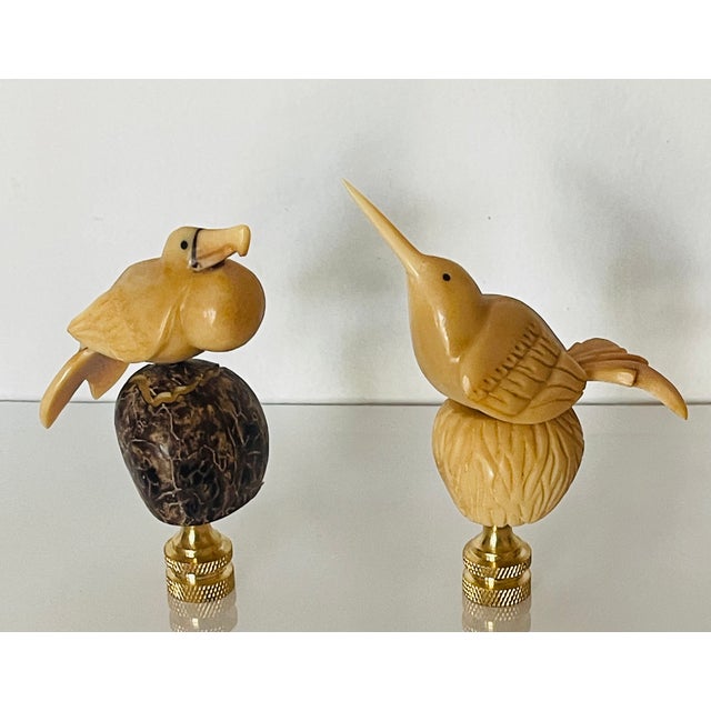 Vintage Carved Birds Figurines Lamp Finials For Sale - Image 4 of 5