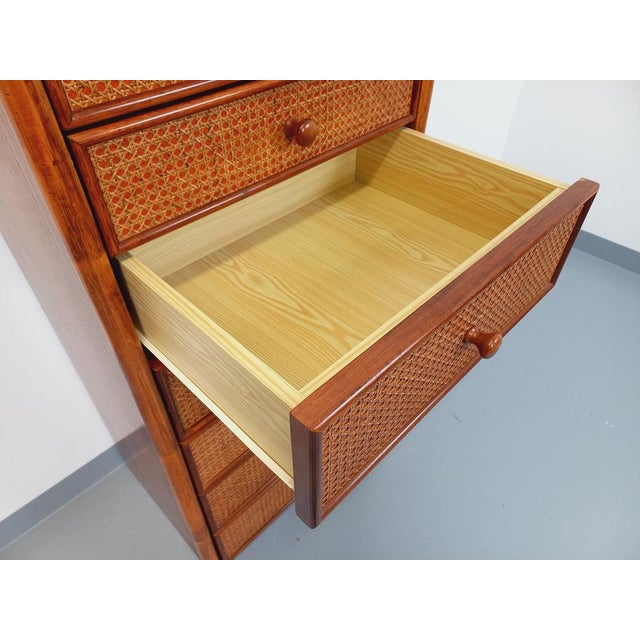 Vintage Weekly Chiffonier Chest of Drawers in Rattan, Wood and Canework, 1960s For Sale - Image 14 of 16