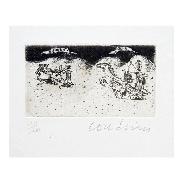 Vintage Brigitte Coudrain Abstract Desert Chariots Horses Joram Jeru Etching For Sale
