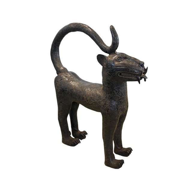 African Vintage Large Benin Bronze Sculpture of a Leopard 32" H Nigeria For Sale - Image 3 of 12